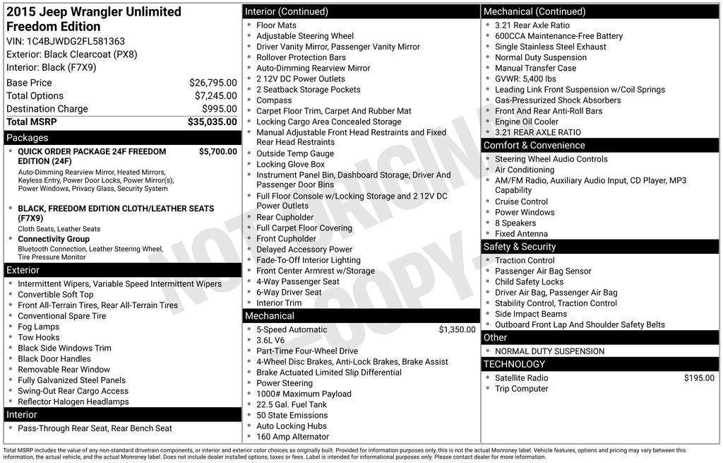 2015 Jeep Wrangler Unlimited Freedom Edition