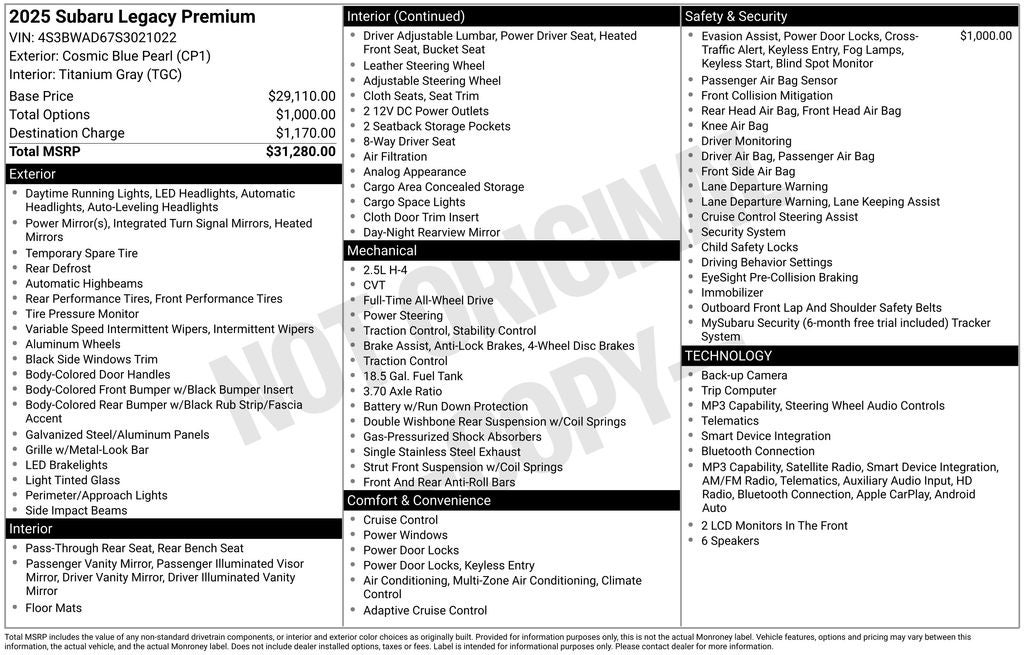 2025 Subaru Legacy Premium