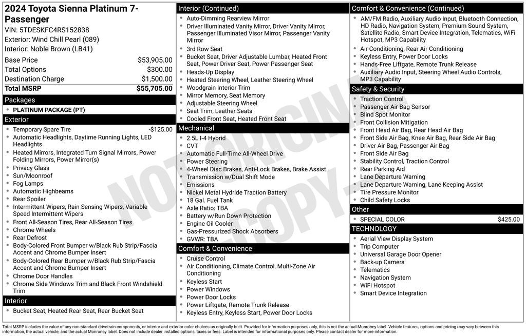 2024 Toyota Sienna Platinum 7 Passenger
